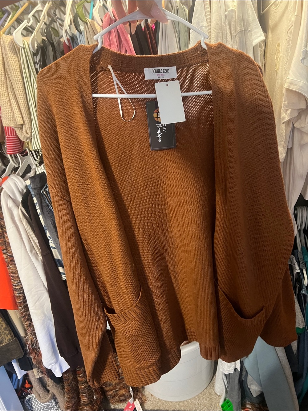 Double Zero Rust Open-Front Pocket Cardigan
